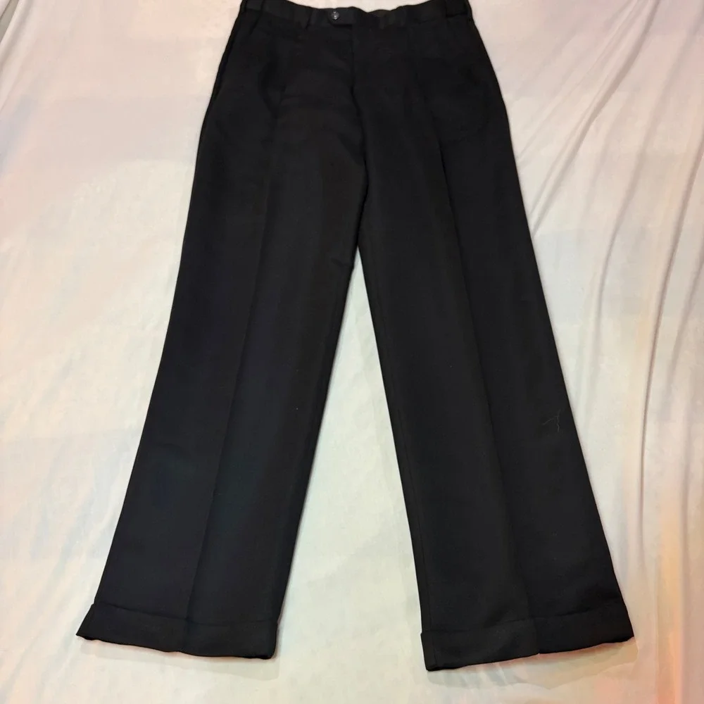 Savane Mens Black Pleated Dress Pants 34x34 Comfort Waist Microfiber No Iron NEW